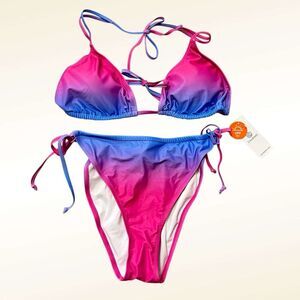 Charmo String Bikini Set NWT Size Large Gradient Pink Blue Beach Pool Vacation